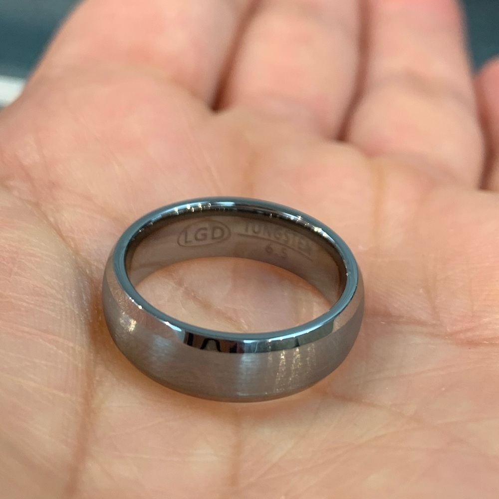 6mm DomeTungsten Wedding Ring Brushed Center Finish low Beveled Edge - Picture 3 of 5